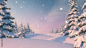 Winter Forest, Christmas Background. Beautiful 3d animation, seamless looping, 4K