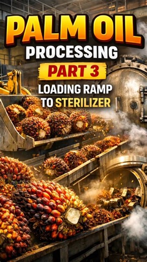 Palm fruit moving from loading ramp to sterilizer in the palm oil mill. #palmoil #factory #industry