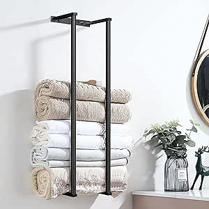 Towel for Racks Bathrooms, Wall Mounted Towel Rack for Storing Towels, Robes, Towel Holders with Hooks, Bathroom Towel Storage, Black