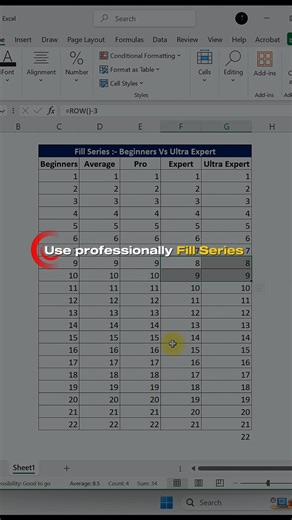 #Excel Serial Number Auto Fill | Fill Series #Formula & Tricks | Beginners vs expert #shorts