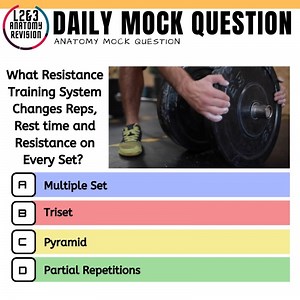 What Resistance Training System Changes Reps, Rest Time and Resistance on Every Set? A. Multiple Set B. Triset C. Pyramid D. Partial Repetitions Drop your answer in the comments below 👇👇 You can join our inner circle and download tons of FREE MOCK Questions here >>> https://join.parallelcoaching.co.uk/fitness-exam-mock-questions Pass your exam with confidence using our Revision Bootcamps: Level 2 Anatomy Bootcamp here >>> https://courses.parallelcoaching.co.uk/products/level-2-anatomy-and-phys