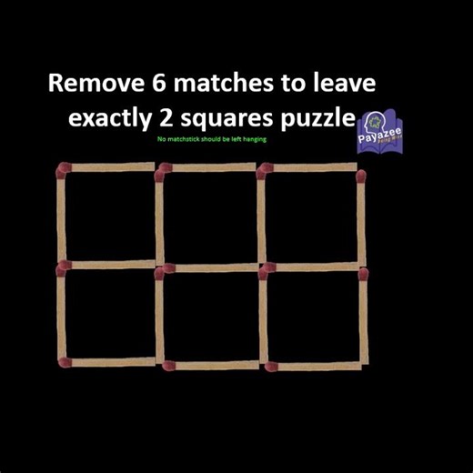 Remove 6 matches to leave exactly 2 squares puzzle #payazee #matchstickgame