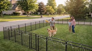 Kfvigoho Garden Fence with Solar String Lights for Yard 32in(H) x 18ft(L) Heavy Duty Metal No Dig Animal Barrier Panels for Dog Decorative Pet Fence Outdoor with Gate, 8 Panels, Black