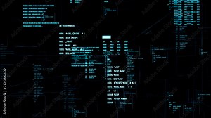 Abstract digital background with data flow. Working program code in a cyberspace. Seamless loop.