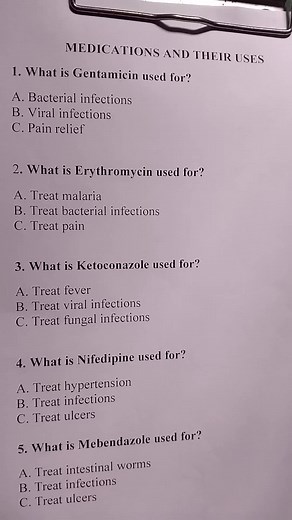 Medications Quiz: Uses of Gentamycin, Erythromycin, Ketoconazole