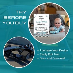 EDITABLE Fast One Birthday Invitation, Race Car Birthday Photo Invitation, Racing Car Boy 1st Birthday Invite, Printable Template. R012 - Etsy