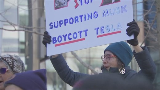 Protestors rally outside Tesla showrooms around the country