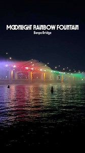 Moonlight Rainbow Fountain offers colorful streams of water that are synchronized to music, illuminated by hundreds of LED lights, creating a magical rainbow effect as they descend from Banpo Bridge into the Hangang River below. Visitors can also enjoy the lively festive atmosphere of Banpo Hangang Park, which often features cultural performances and food trucks, providing a complete nighttime experience. #travel #ScenicViews #landmark #seoul #TravelGoals #bucketlist #southkorea #seoultravel | R