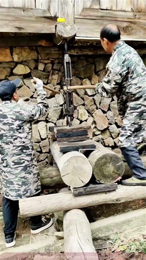 Traditional Wooden Press Compressing Logs! Amazing Ancient Craft