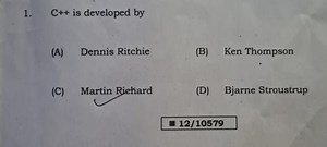 C   is developed by(A) Dennis Ritchie(B) Ken Thompson(C) Mar... | Filo