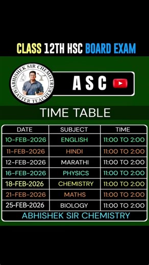 Save the Date 🌹 Class 12th HSC Board Time Table #abhisheksirchemistry #board #hscboard