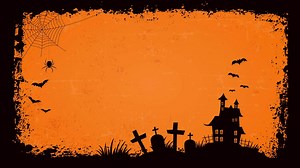 Download Grunge Halloween Background with Haunted House, Halloween Background with a Haunted House, Graveyard and Spider Web for free