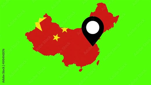 China Map and Location Pin: This illustration features a detailed map of china, its flag as the background, a location pin indicating a specific point.