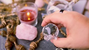 enigmatic fortuneteller's hand with glass ball offering guidance and wisdom, evoking sense of mystery and intrigue in quest for answers and enlightenment, Divination and Fortune-telling, Mysticism