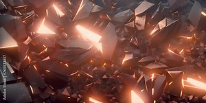 Metal shrapnel or fragments coming together. Unite, form, gather, join, concept. Abstract sci-fi style background. 4K Video