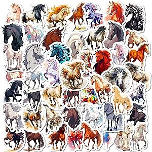 50Pcs Horse Art Stickers - Waterproof Vinyl Equine Animal Decals for Laptop Journal Bottle Scrapbook