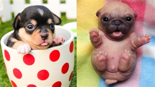 Tiny puppies in adorable contrast