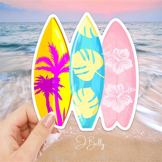 Tropical Surfboard Bumper Sticker – Bright Waterproof Vinyl Floral Beach Decal for Cars, Laptops, Coolers, Vans, Summer Aesthetic - Etsy