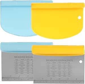 2 Pcs Bench Scraper Dough Cutter Tool, Multi-Purpose Pastry Cutter Tool Dough Scraper for Baking, Stainless Steel Pastry Scraper Dough Cutter with Grip Handles & Measuring Scale (Blue+Yellow)
