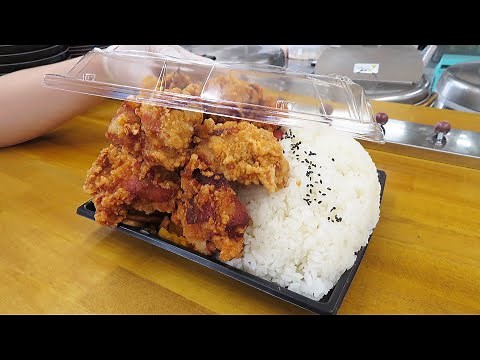 【デカ盛り】蓋が閉まらないメガ盛りで大人気マンモス弁当のお昼時に密着！A big lunch box that is popular in Osaka/닭고기 튀김