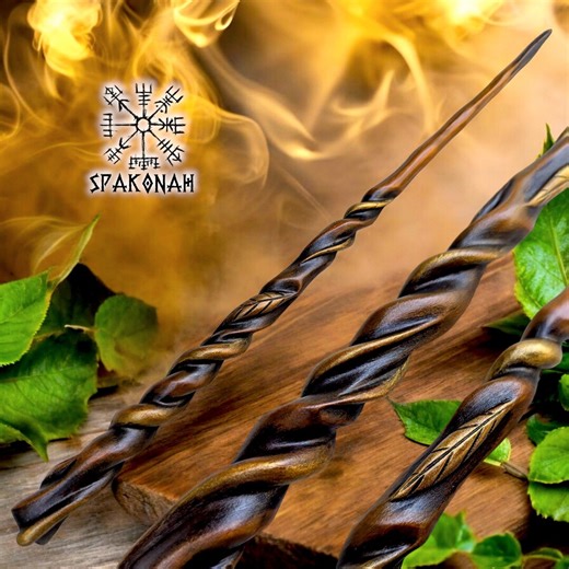 Wizard's Magic Wand Made of Laurel Wood - Hand-carved - Twisted - Nordic Viking - Wiccan - Handmade in France - Etsy