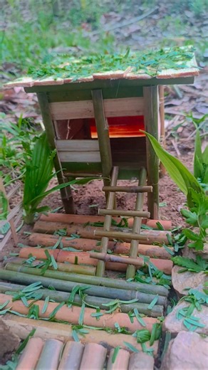 ​Making a Miniature Bamboo House! 🎋🏠 #diy #shorts