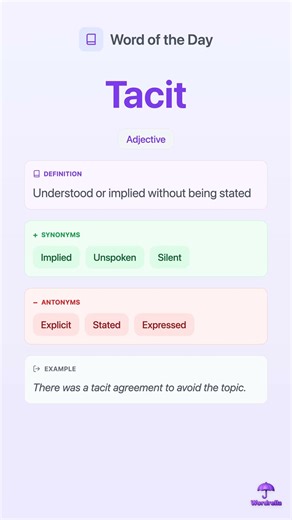 TACIT - Word of the Day | Learn English Vocabulary | Wordrella