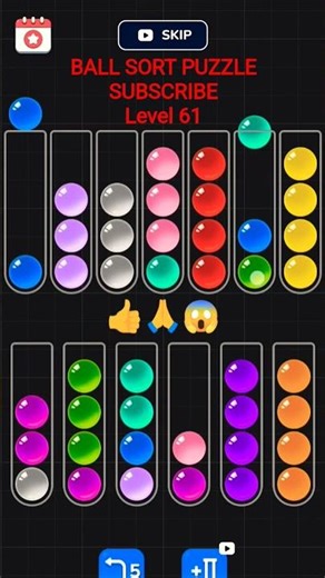 Color Sorting solution /Level 61/ Ball Sort Puzzle Fun Gameplay #shorts #gaming #gameplay #virlshort