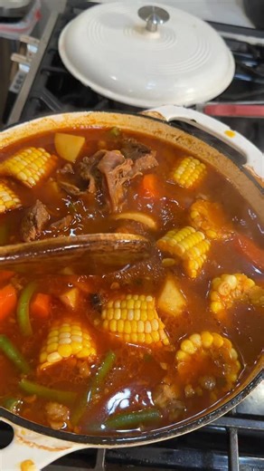 Hrna Eatz on Instagram: "Recipe ⤵️ Sopa Szn Ep 13: Caldo de res perfect for this flu szn 🤧🥣 Ingredients: - 1 lb beef shank - 3-4 lbs short ribs - 2 lbs beef stew meat - 3 corn on cob (cut into thirds) - 5 red potatoes (rough chop) - 2-3 carrots (rough chop) - 1/2 lb green beans (cut into thirds) - 1 large yellow onion - 1 head garlic - 4-5 chile New Mexico (deseeded) - 4-5 chile puya (deseeded) - 8-9 peppercorn - 1 tsp oregano - 1 tsp garlic powder - 2-3 bay leaves - 1 stick cinnamon - bushel 
