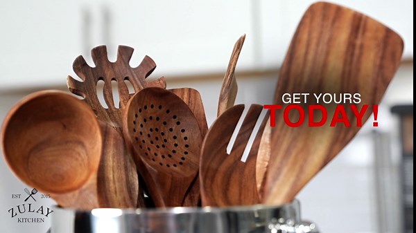 Zulay Kitchen 9-Piece Teak Wooden Utensils for Cooking - Natural Teak Utensil Set with Premium Gift Box - Non-Stick Wooden Spoons for Cooking - Kitchen Gift Set - Comfortable Grip Wooden Utensil Set