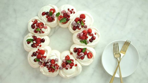 Cap your holiday dinner with a merry dessert! Watch Sarah Carey make this enchanting wreath of pavlova puffs and add one to your feast this weekend: http://ow.ly/cB0E30hoQ6k | Martha Stewart