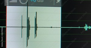 Soundman highlights and deletes fragment of sound on track working with project in computer program macro view