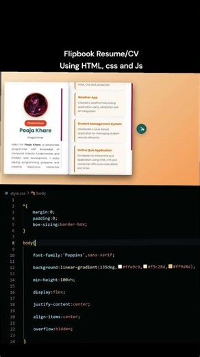 Created a Flipbook Portfolio resume / cv using HTML, CSS and JavaScript 🌙💫 #animation #coding