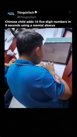 Technology and Engineering I Thingsintech on Instagram: "A small child recently solved ten huge five-digit numbers in just eight seconds without a calculator or even a physical abacus, using a technique known as the mental abacus. This method trains children to visualize an abacus in their mind, performing arithmetic at lightning speed. In Japan’s Flash Anzan championship, Takeo Sasano once added fifteen three-digit numbers in only 1.7 seconds, faster than a calculator. Now practiced widely in c