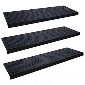 Spurtar 35" x 9.85" Rubber Stair Treads, 3 Pack Non-Slip Outdoor Rubber Stair Treads for Wooden Steps with Nosing for Concrete Marble Tile Metal Steps, Black