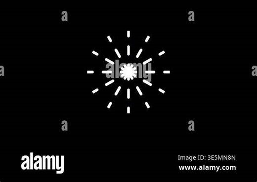 A small white firework icon with many radiating dotted lines glows brightly against the solid black background in the first square of the grid Stock Video Footage - Alamy