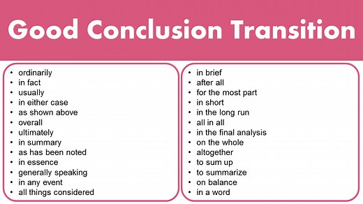Good Conclusion Transition Words - GrammarVocab