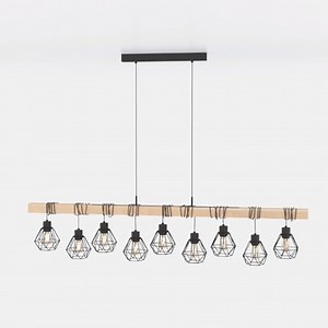 EGLO Pendellampe Townshend 5, 9 flammige Vintage Pendelleuchte im Industrial Design, Retro Hängelampe aus Stahl und Holz, Farbe Schwarz, braun, FSC zertifiziert, E27