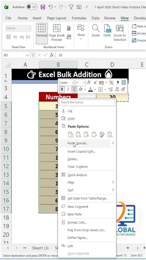 Excel Me Bulk Addition Without Formula 🔥| Super Fast Trick #excelshorts #exceltips