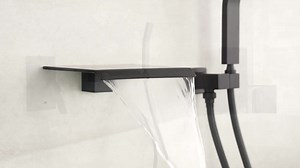 WELLFOR Single-Handle Waterfall Spout Tub Wall Mount Roman Tub Faucet with Hand Shower in Matte Black SPA-88021B
