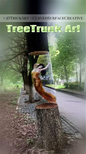3D Invisible Art: Dance on Tree Trunk | 3D隐形画：树干上的舞蹈 #Shorts #3dtrickart