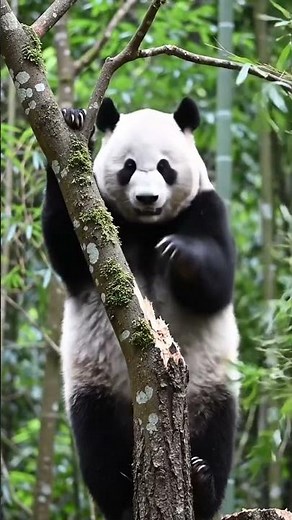 Angry Panda Playing on Tree