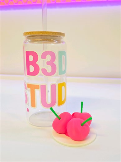 I can't stop designing toppers for these Glass Cans 🍒 Love how this Cherries Glass Can Topper turned out. What other designs would you like to see? #glasscantopper #3dprinted #cherry #b3dstudiooriginal #nomadsculpt