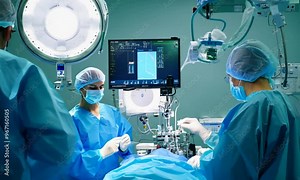 Surgeons performing a procedure in a high-tech operating room