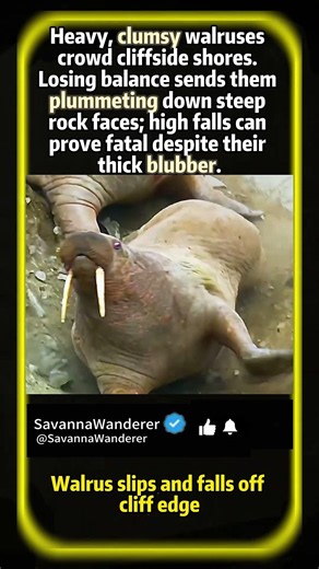 Walrus slips and falls off cliff edge #animalfacts #funny #wildliferescue #wildlifeentertainment