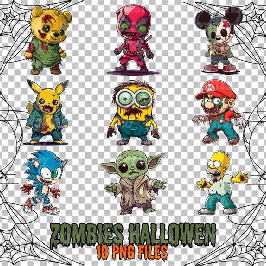 Zombie Character Clipart | 10 PNG Designs for Sublimation (digital Download) - Etsy
