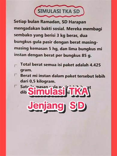Simulasi TKA Matematika SD #tka #soaltka #matematika #fyp