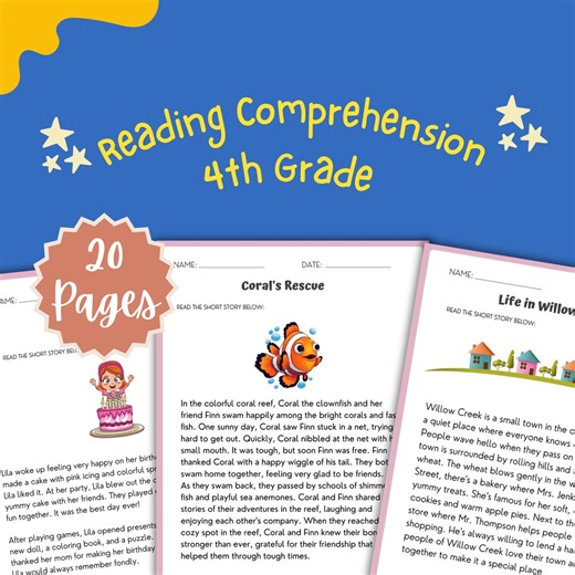 Fourth Grade Reading Printable Grade 4 Literacy Comprehension Worksheet Reading Comprehension Practice Sheet Instant Download Child Reading - Etsy