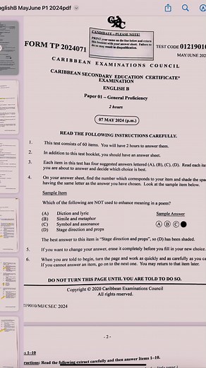 CSEC English B Full Solution Paper 1 2024