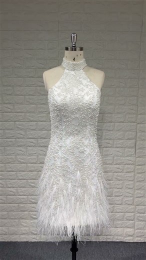 Tea Length Pearl Mini Wedding Dress #weddingdress #wedingcollection #wedding #weddinggown #bridal